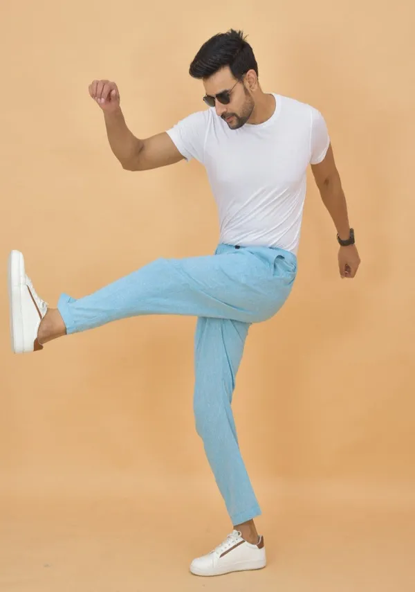 Sky_Blue_Handloom_Cotton_Premium_&_Elegant_Handloom_Regular_Fit_Trouser_For_Men