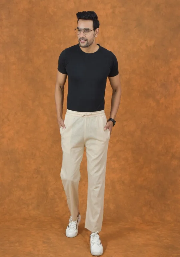 Cream_Solid_Cotton_Solid_Premium_&_Elegant_Handloom_Pant_For_Men