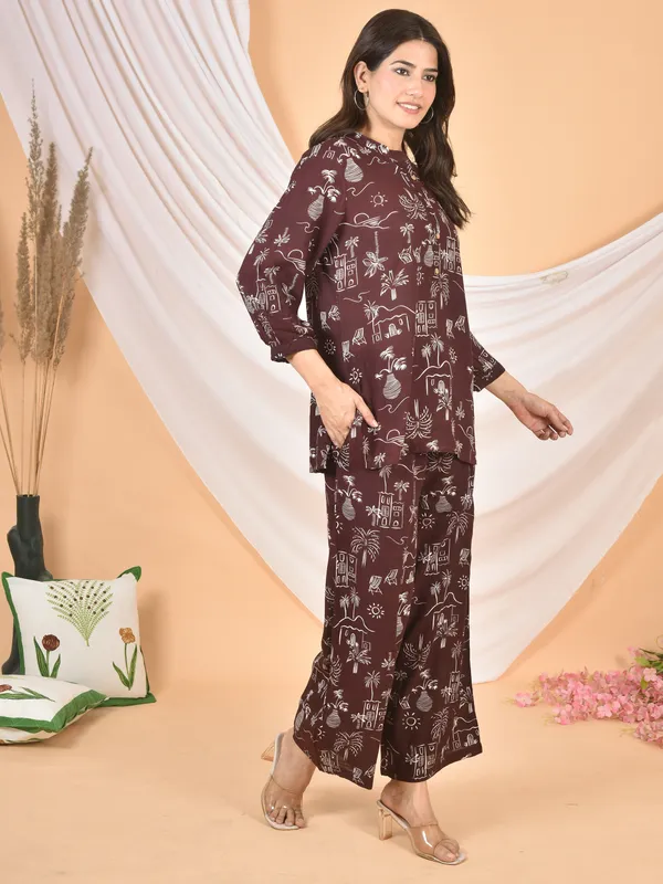 Brown_Printed_Solid_Regular_Fit_Co-Ords_Set_For_Women