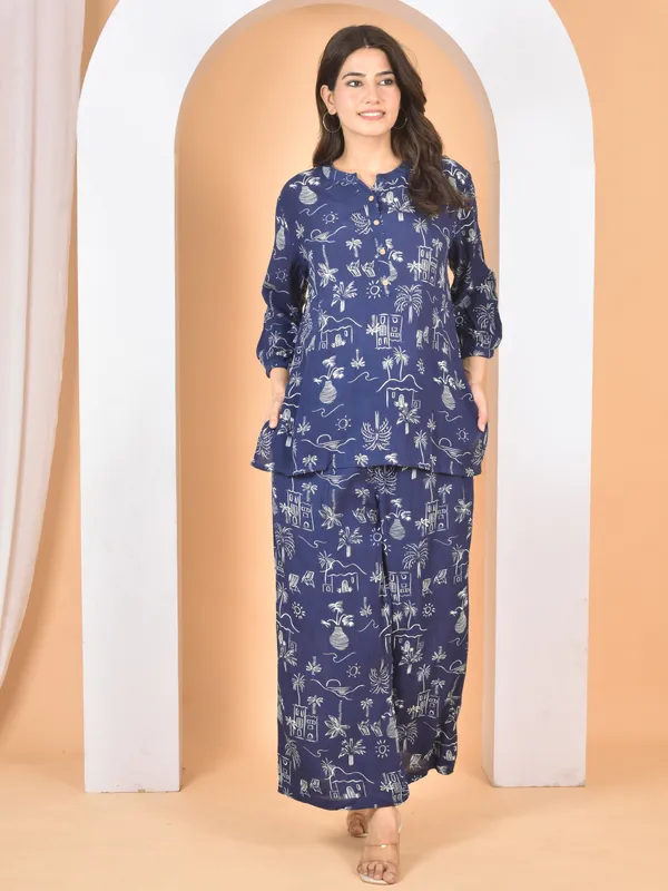 Blue_Printed_Solid_Regular_Fit_Co-Ords_Set_For_Women