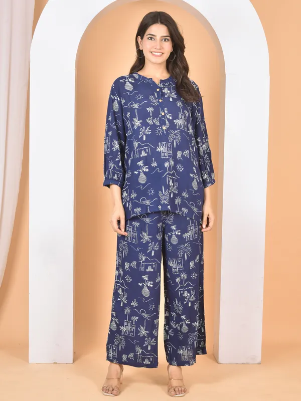 Blue_Printed_Solid_Regular_Fit_Co-Ords_Set_For_Women