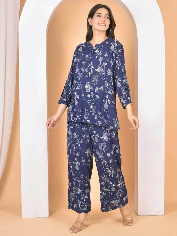 Blue_Printed_Solid_Regular_Fit_Co-Ords_Set_For_Women