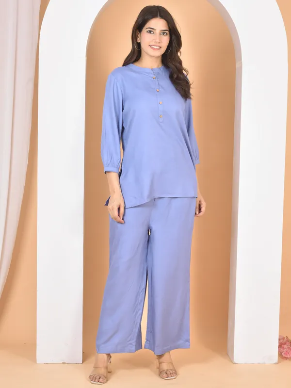 Blue_Plain_Solid_Regular_Fit_Co-Ords_Set_For_Women