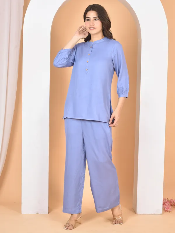 Blue_Plain_Solid_Regular_Fit_Co-Ords_Set_For_Women