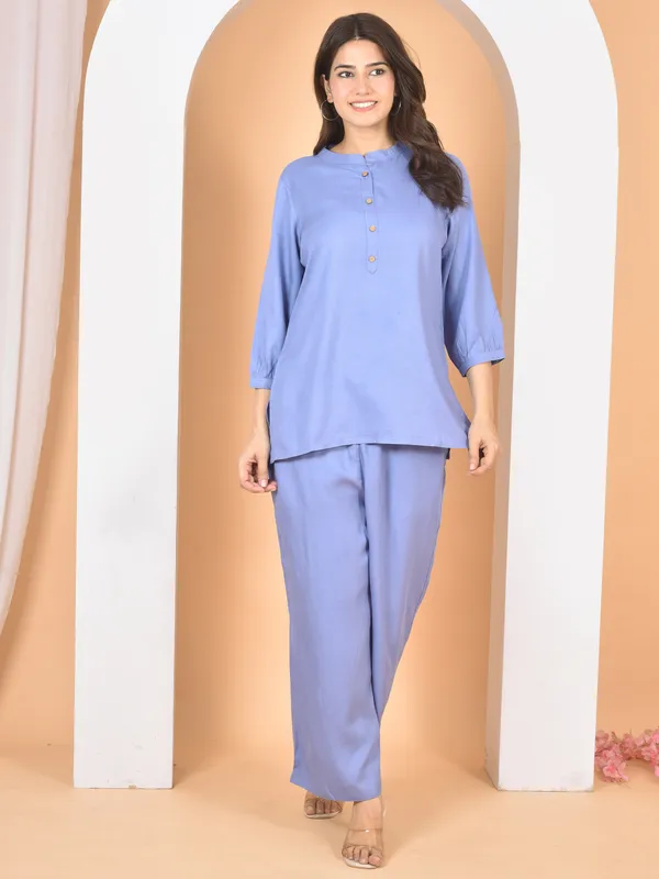 Blue_Plain_Solid_Regular_Fit_Co-Ords_Set_For_Women