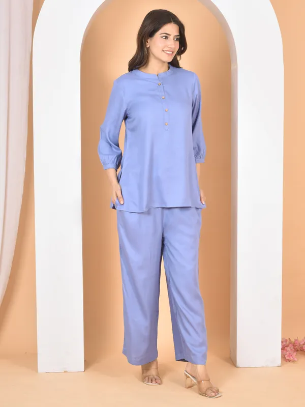 Blue_Plain_Solid_Regular_Fit_Co-Ords_Set_For_Women