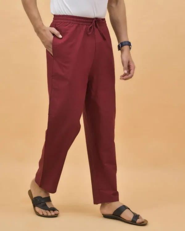 Wine_Cotton_Solid_Premium_&_Elegant_Handloom_Pant_For_Men