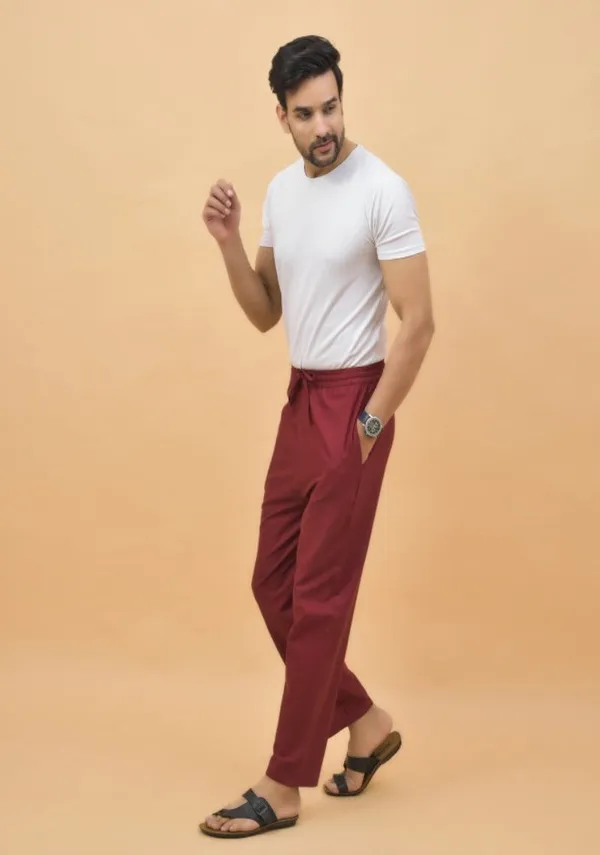 Wine_Cotton_Solid_Premium_&_Elegant_Handloom_Pant_For_Men