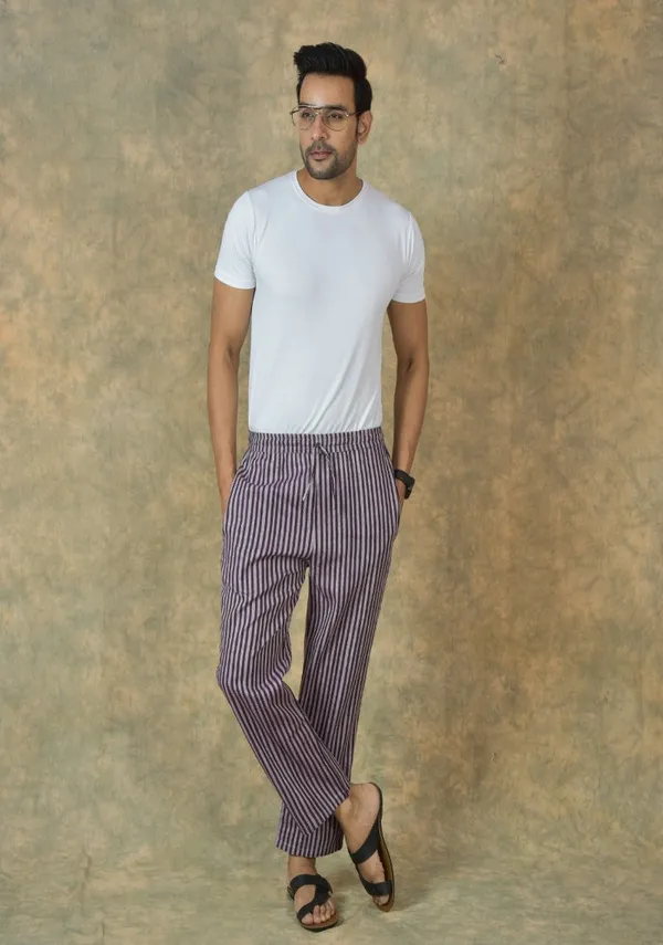 White_&_Purple_Cotton_Stripe_Premium_&_Elegant_Handloom_Pant_For_Men