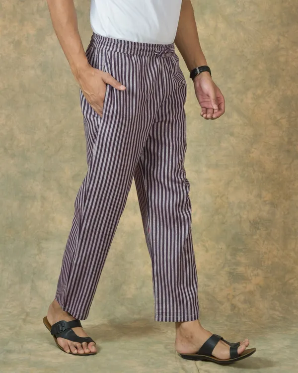 White_&_Purple_Cotton_Stripe_Premium_&_Elegant_Handloom_Pant_For_Men