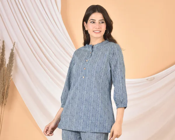 Blue_&_White_Lining_Solid_Regular_Fit_Top_For_Women