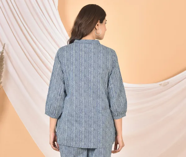 Blue_&_White_Lining_Solid_Regular_Fit_Top_For_Women