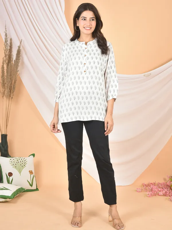 White_Haunted_Printed_Solid_Regular_Fit_Top_For_Women