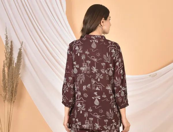 Brown_Printed_Solid_Regular_Fit_Top_For_Women