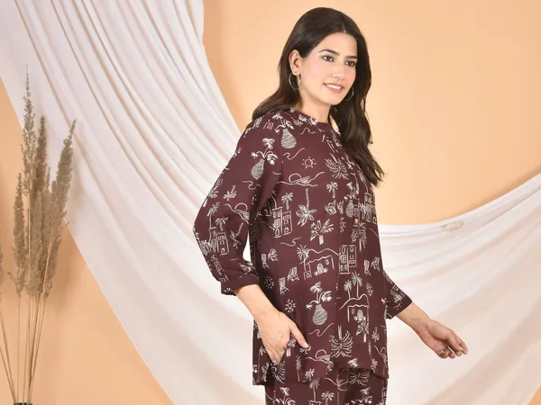Brown_Printed_Solid_Regular_Fit_Top_For_Women