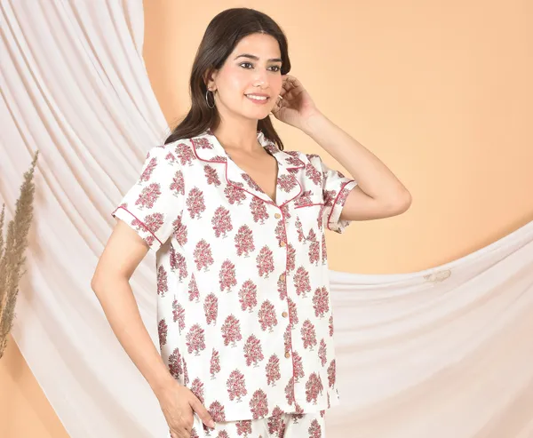White_&_Pink_Printed_Solid_Regular_Fit_Top_For_Women