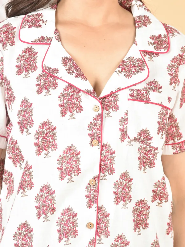 White_&_Pink_Printed_Solid_Regular_Fit_Top_For_Women