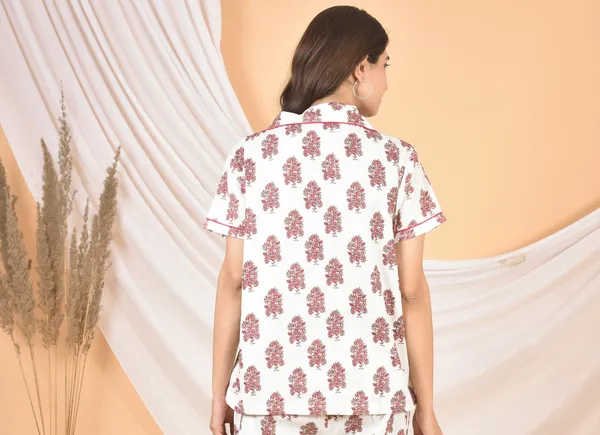 White_&_Pink_Printed_Solid_Regular_Fit_Top_For_Women