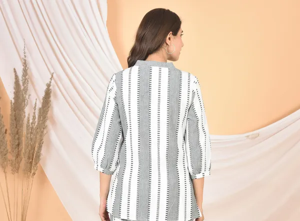 White_&_Grey_Printed_Solid_Regular_Fit_Top_For_Women