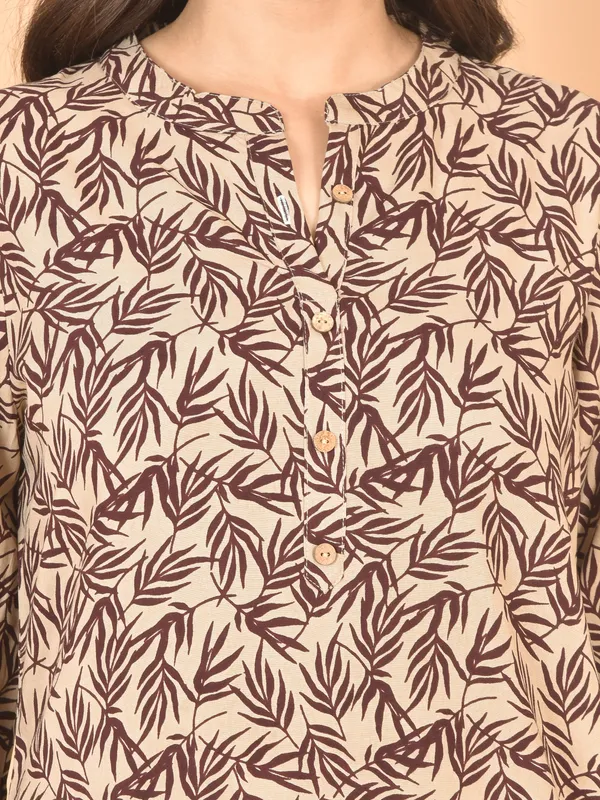 Brown_Printed_Solid_Regular_Fit_Top_For_Women
