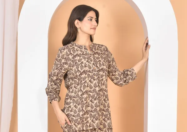Brown_Printed_Solid_Regular_Fit_Top_For_Women