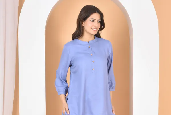 Blue_Plain_Solid_Regular_Fit_Top_For_Women