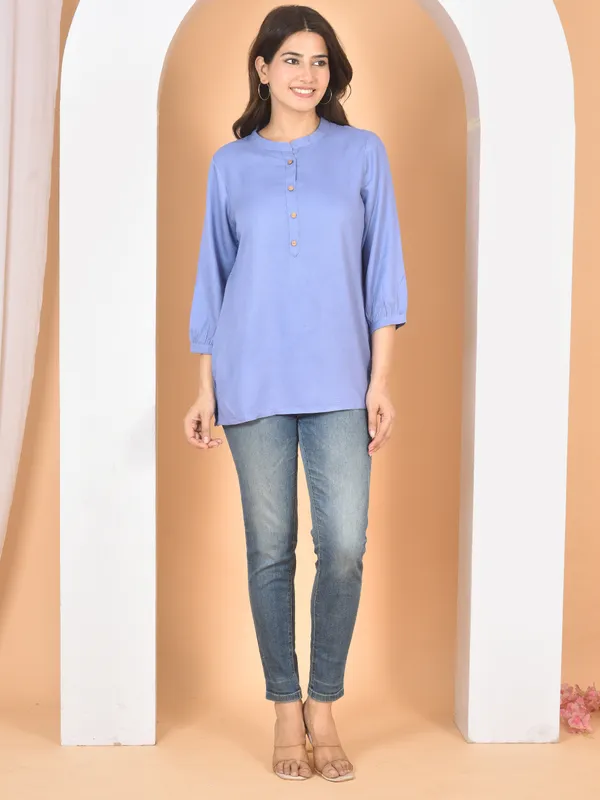 Blue_Plain_Solid_Regular_Fit_Top_For_Women