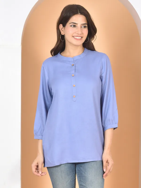 Blue_Plain_Solid_Regular_Fit_Top_For_Women