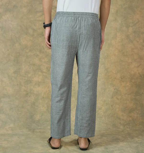 White_&_Grey_Cotton_Stripe_Premium_&_Elegant_Handloom_Pant_For_Men