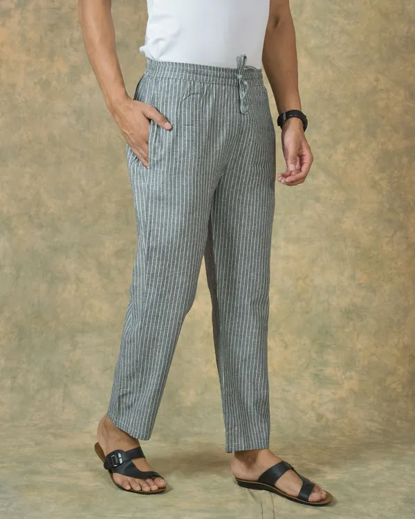 White_&_Grey_Cotton_Stripe_Premium_&_Elegant_Handloom_Pant_For_Men