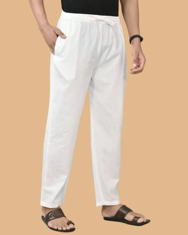 White_Cotton_Solid_Premium_&_Elegant_Handloom_Pant_For_Men