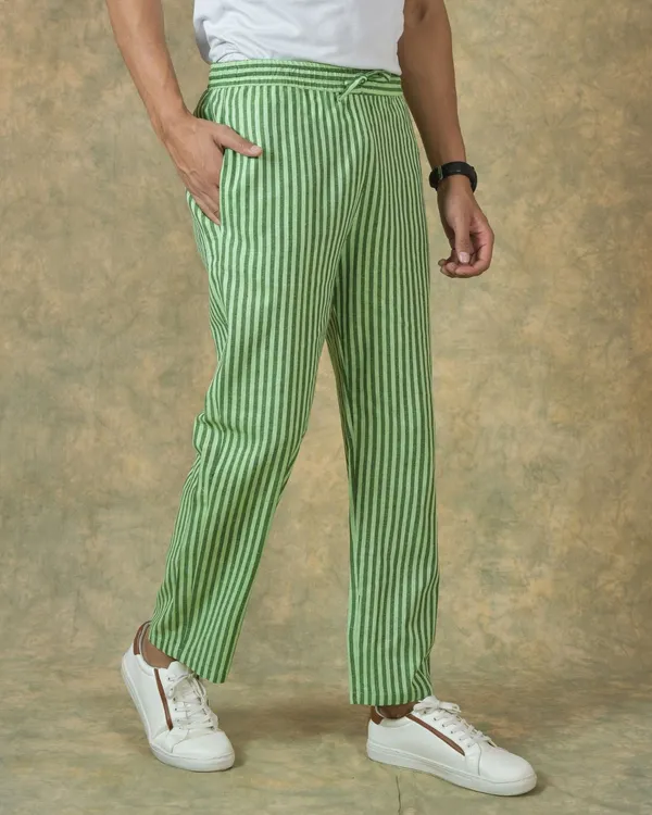 Olive_Green_Cotton_Stripe_Premium_&_Elegant_Handloom_Pant_For_Men