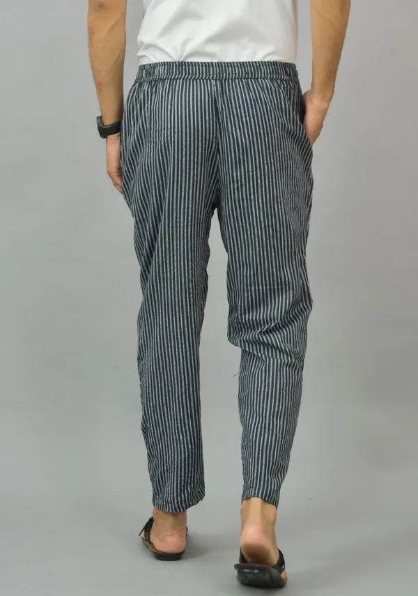 White_&_Navy_Blue_Cotton_Stripe_Premium_&_Elegant_Handloom_Pant_For_Men