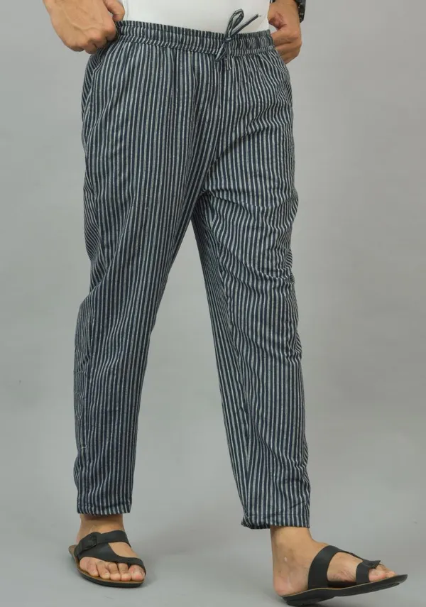 White_&_Navy_Blue_Cotton_Stripe_Premium_&_Elegant_Handloom_Pant_For_Men