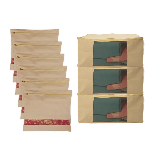 Pack_of_3_Off-white_Cotton_Canvas_Storage_Bags_(17_x_14_x_7_inches)_+_Set_of_6_Cotton_Saree_Covers_With_Zipper