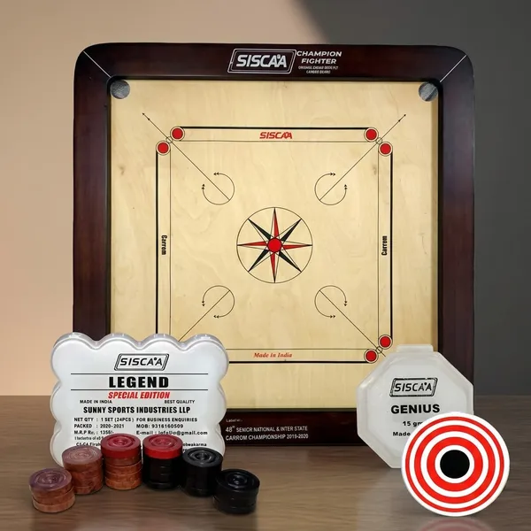 Siscaa_Champion_Fighter_Brown_Carrom_Board_Includes_Without_Coin,_Striker,_And_Powder_-_24_Mm
