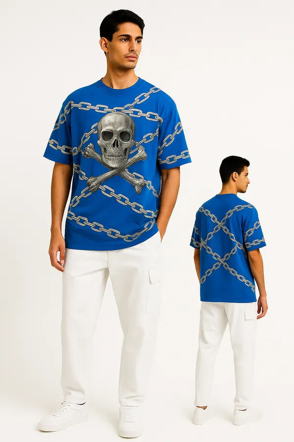 Blue_Chain_Skull_Graphic_Oversized_T-Shirt_For_Men