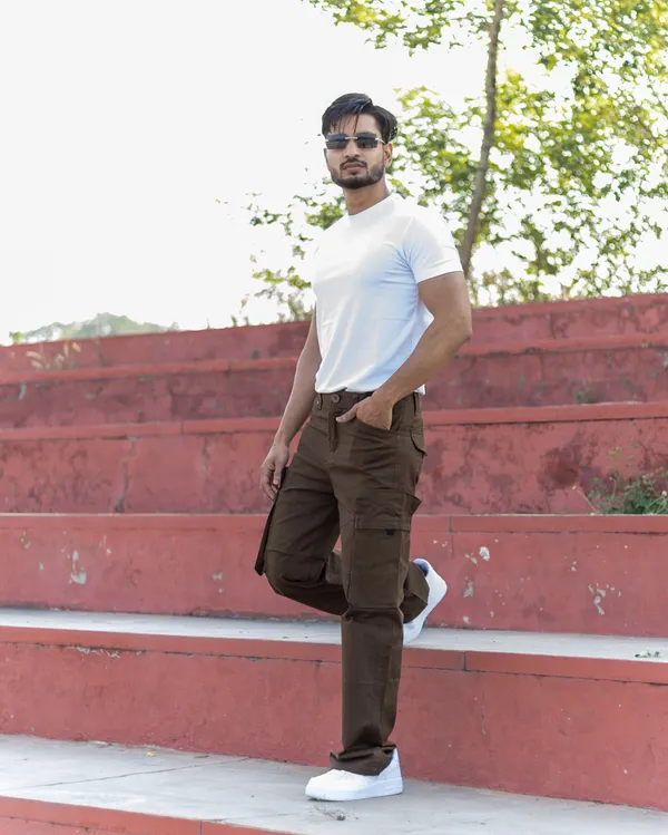Coffee_Cotton_Casual_Cargo_Pants_|_For_Men