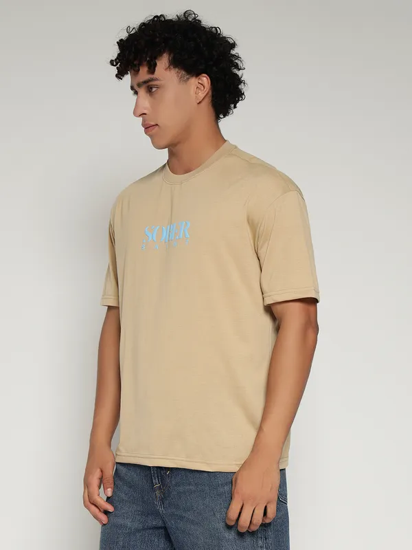 Beige_Cotton_Lycra_Oversized_Fit_T-Shirt_For_Men