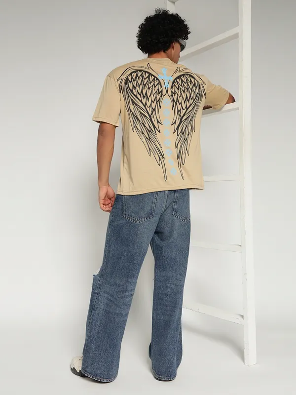 Beige_Cotton_Lycra_Oversized_Fit_T-Shirt_For_Men
