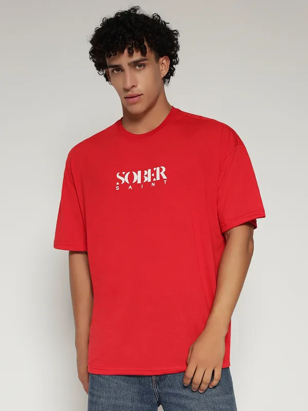 Red_Cotton_Lycra_Oversized_Fit_T-Shirt_For_Men