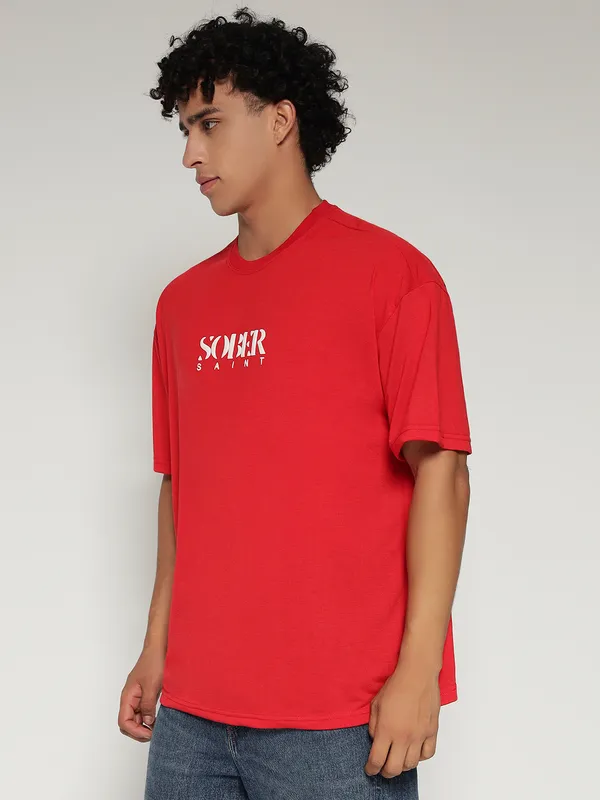 Red_Cotton_Lycra_Oversized_Fit_T-Shirt_For_Men