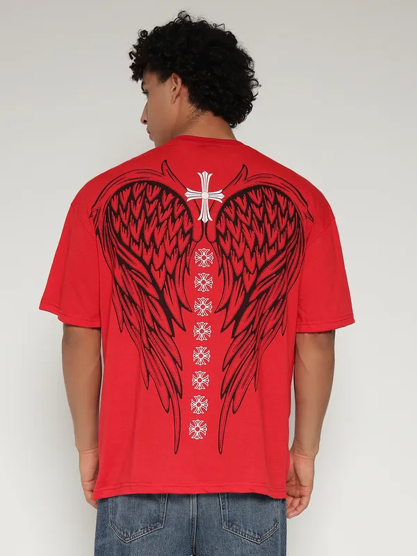Red_Cotton_Lycra_Oversized_Fit_T-Shirt_For_Men