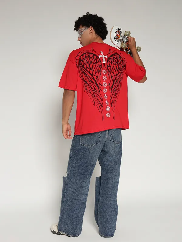 Red_Cotton_Lycra_Oversized_Fit_T-Shirt_For_Men