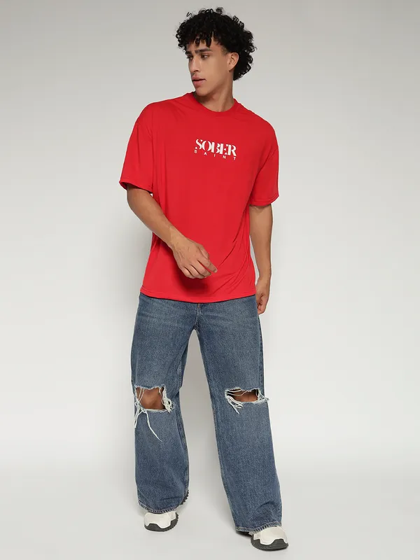 Red_Cotton_Lycra_Oversized_Fit_T-Shirt_For_Men