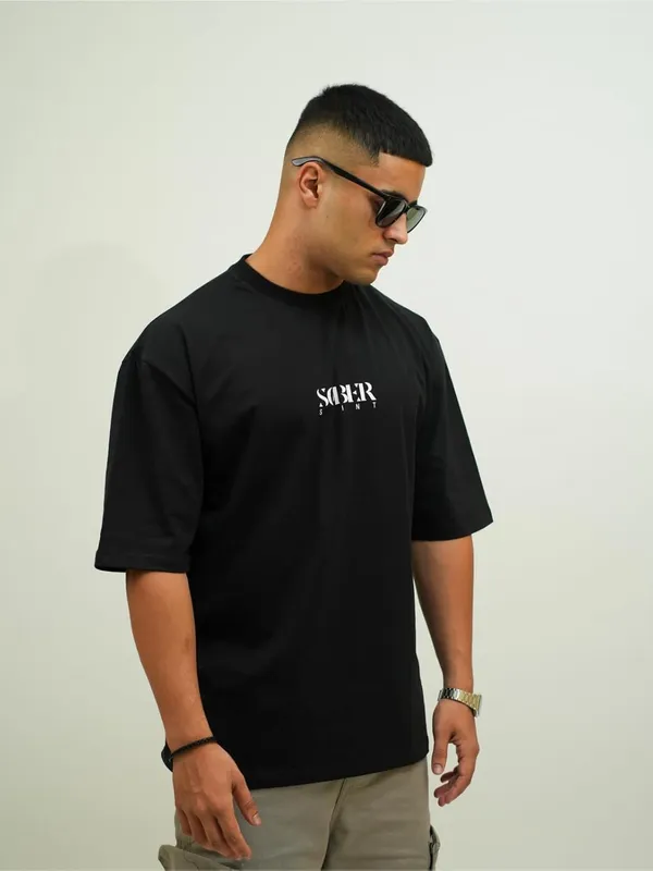 Black_Cotton_Lycra_Oversized_Fit_T-Shirt_For_Men