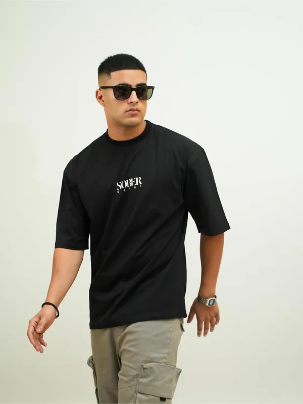 Black_Cotton_Lycra_Oversized_Fit_T-Shirt_For_Men