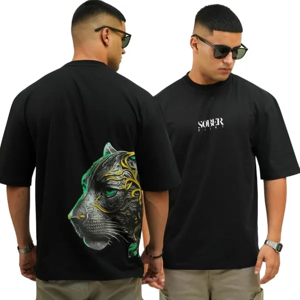 Black_Cotton_Lycra_Oversized_Fit_T-Shirt_For_Men