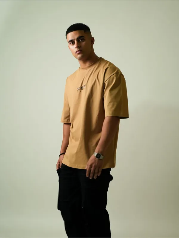Beige_Cotton_Lycra_Oversized_Fit_T-Shirt_For_Men