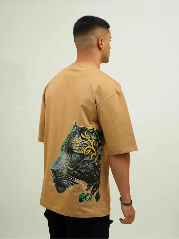 Beige_Cotton_Lycra_Oversized_Fit_T-Shirt_For_Men